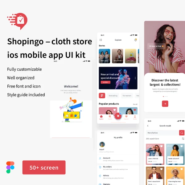 50屏时尚潮流服饰应用用户界面设计模板 Shopingo — Cloth Store UI kit