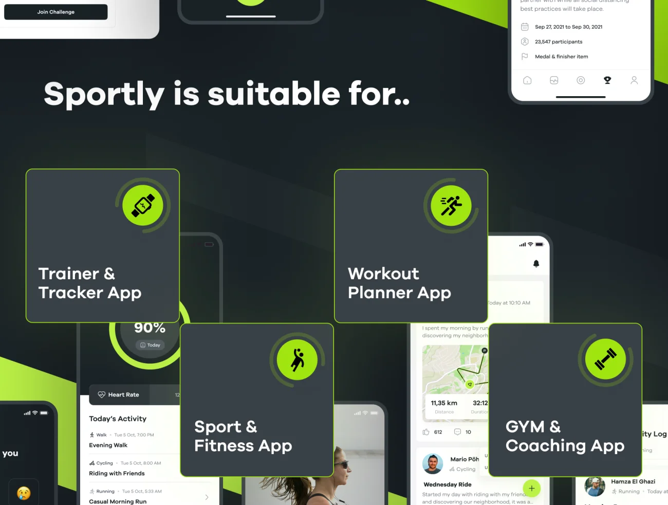 70屏运动健身锻炼应用UI设计套件 Sportly - Fittech App UI Kit-UI/UX、ui套件、主页、卡片式、图表、地图、应用、数据可视化-仪表板、网站、表单、详情-到位啦UI
