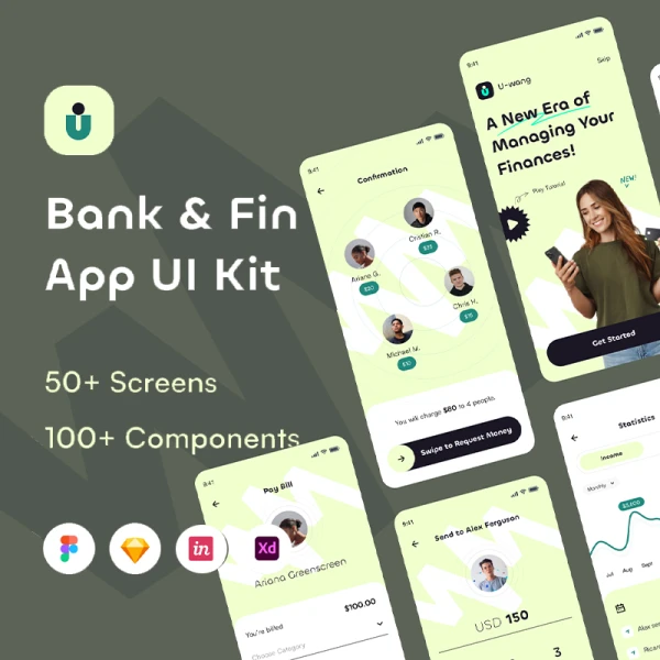50屏银行金融理财应用UI套件 Uwang - Bank & Finance Apps UI KIT