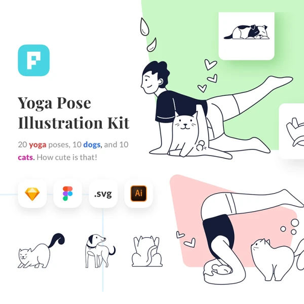 10场景瑜伽矢量插画素材合集 Yoga Pose Illustration Kit