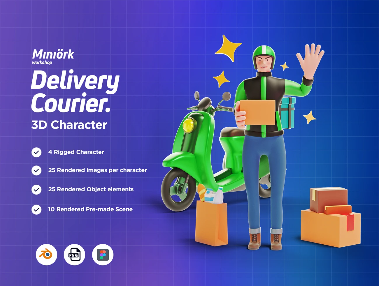 30个物流快递送货3D插画素材 3D Character pack Delivery Courier Illustration-3D/图标、人物插画、场景插画、插画-到位啦UI