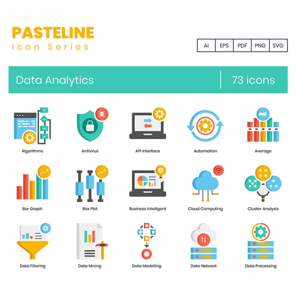 73个数据分析图标合集 73 Data Analytics Icons Pasteline Series