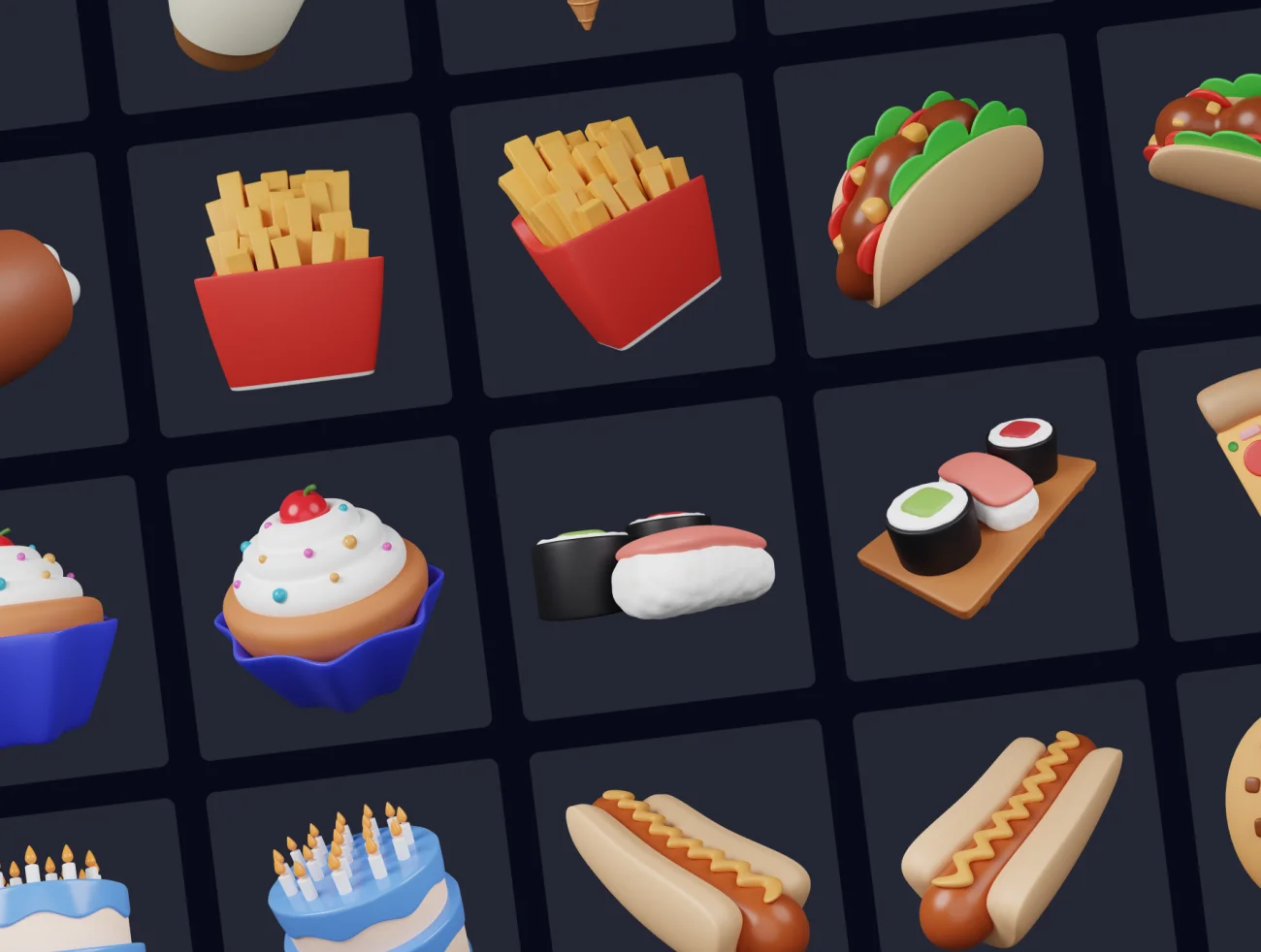 40款垃圾食品快餐汉堡薯条冰激凌3D图标素材包 Junk Food Pack - Customizable 3D Icons-3D/图标-到位啦UI