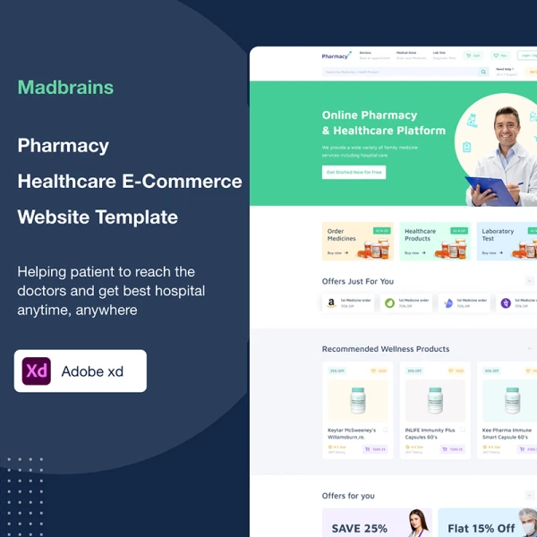 17屏医药保健医疗电子商务网站模板 Pharmacy Pro - Healthcare E-Commerce Website Template