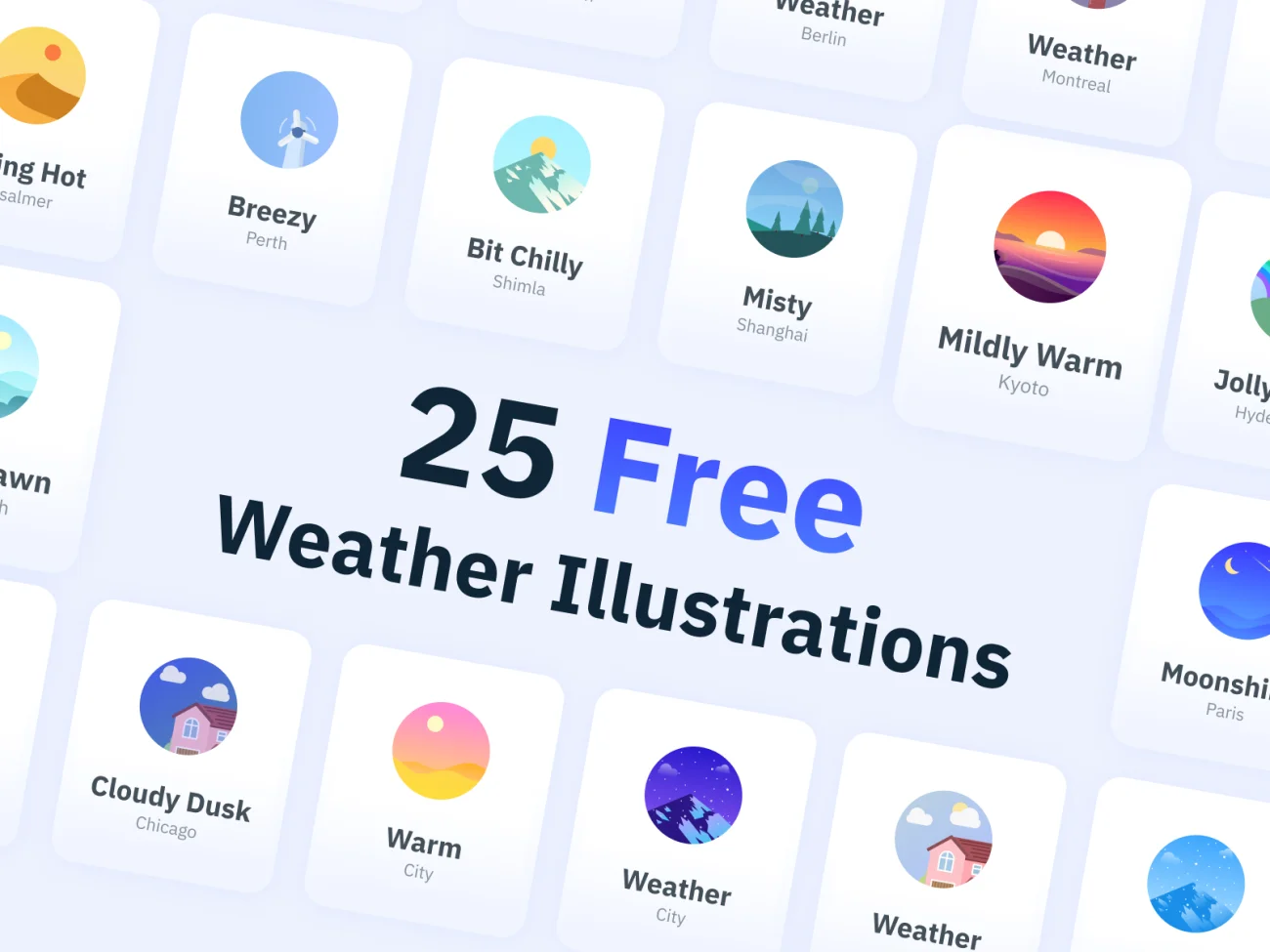 25个简洁的天气插画素材下载-商业金融、场景插画、插画、插画功能、插画风格、概念创意、线条手绘-到位啦UI