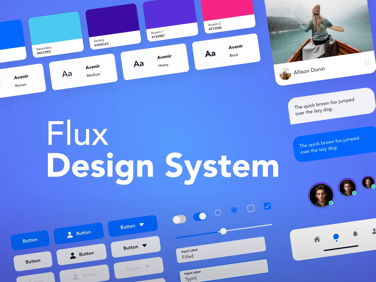 Flux Mobile Design Kit app uikit素材下载-UI/UX、ui套件、主页、列表、卡片式、图表、应用、播放器、日历、聊天-到位啦UI