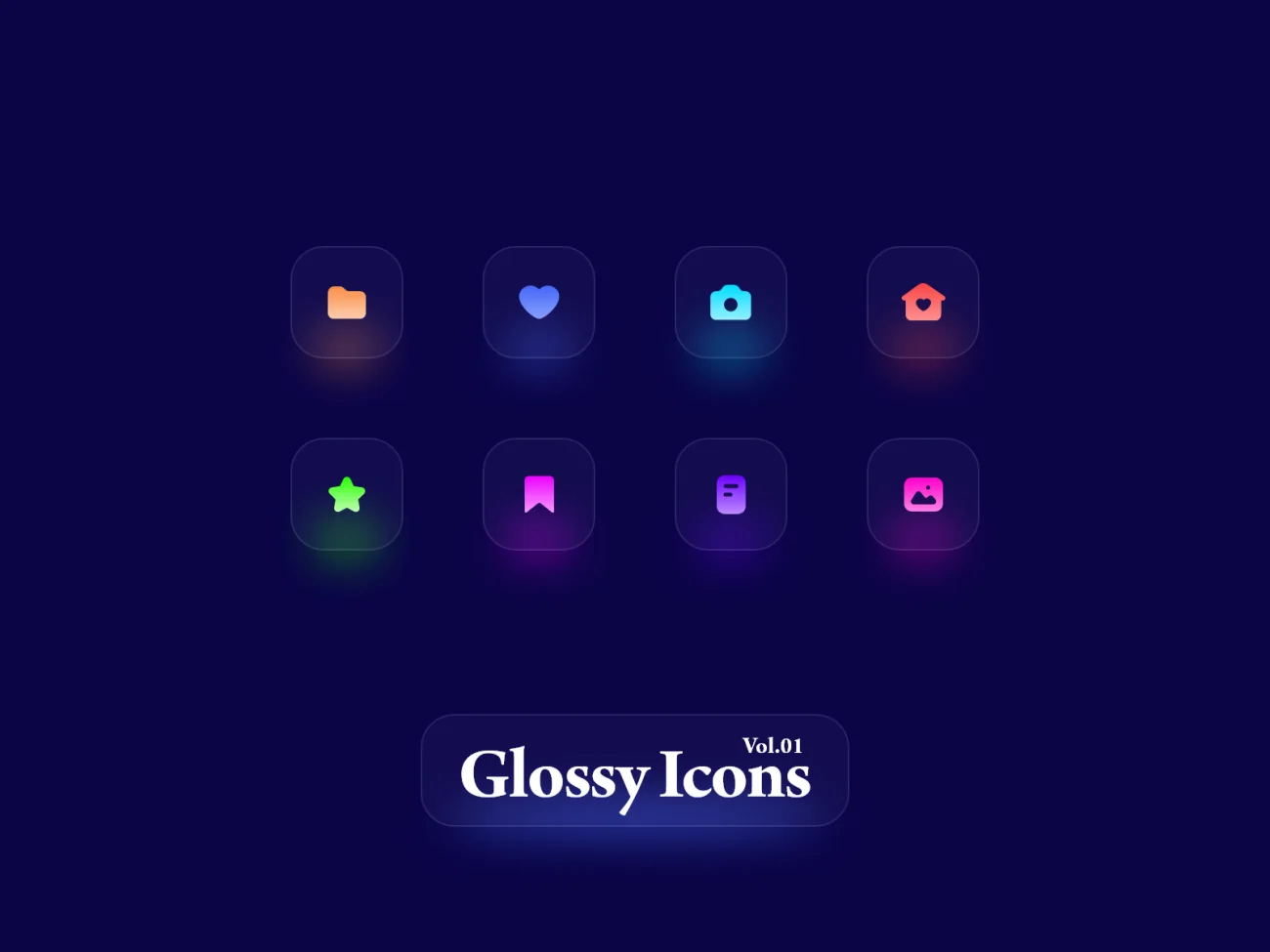 Glossy Icons 玻璃发光图标素材下载-3D/图标-到位啦UI