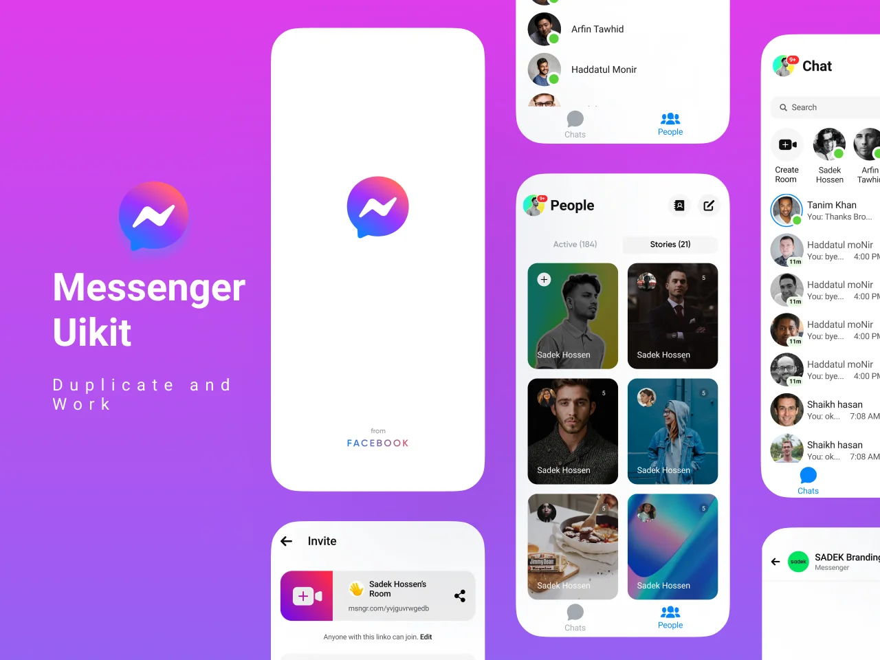 Messenger App ui素材下载-UI/UX、ui套件、主页、卡片式、图表、应用、播放器、社交、聊天-到位啦UI