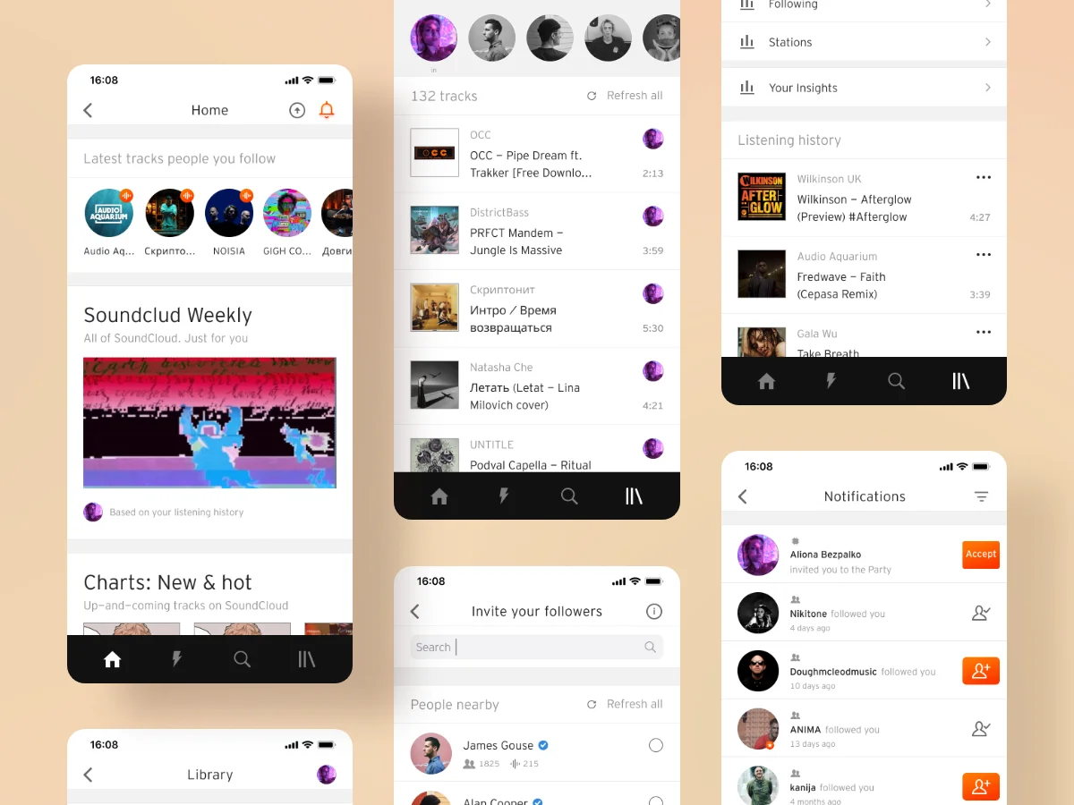 Soundcloud 音乐app ui素材下载-UI/UX、ui套件、主页、应用-到位啦UI