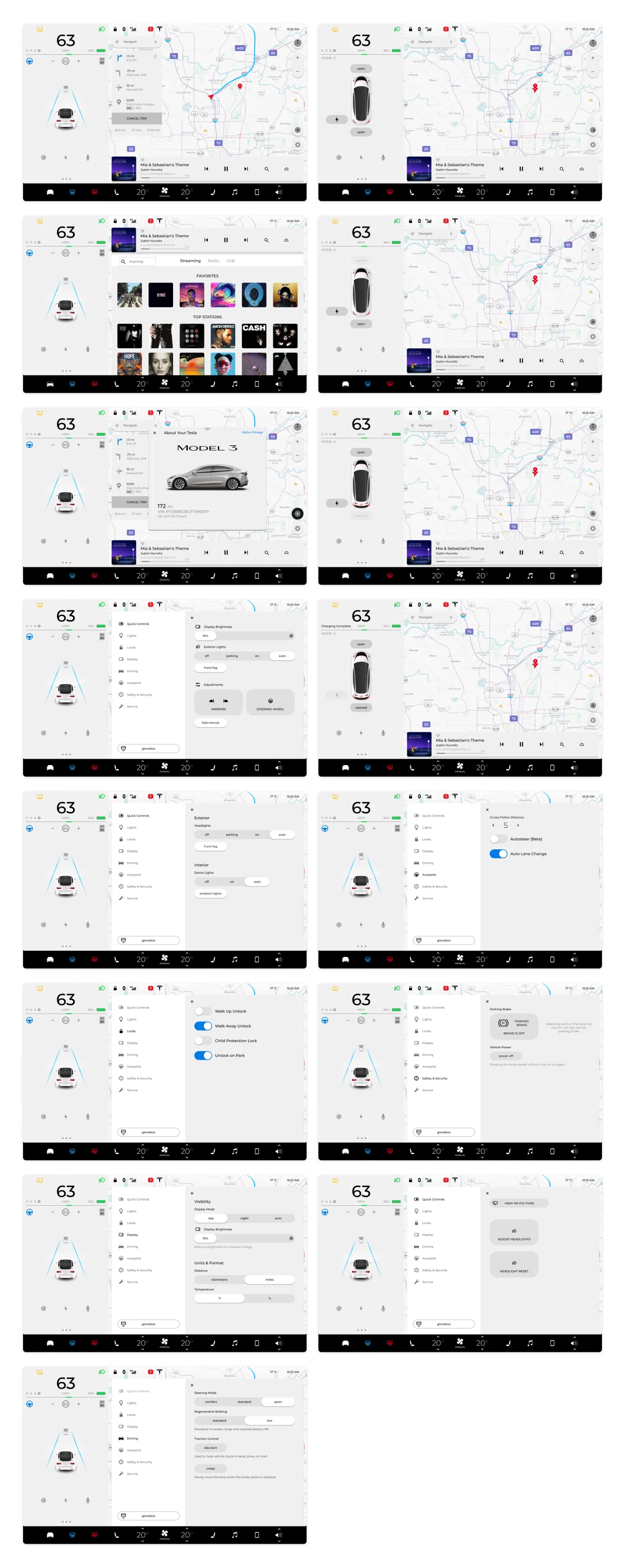 Tesla Model 3 MaaS汽车交互系统 UI素材下载-UI/UX、ui套件、主页、出行、列表、卡片式、地图、应用-到位啦UI