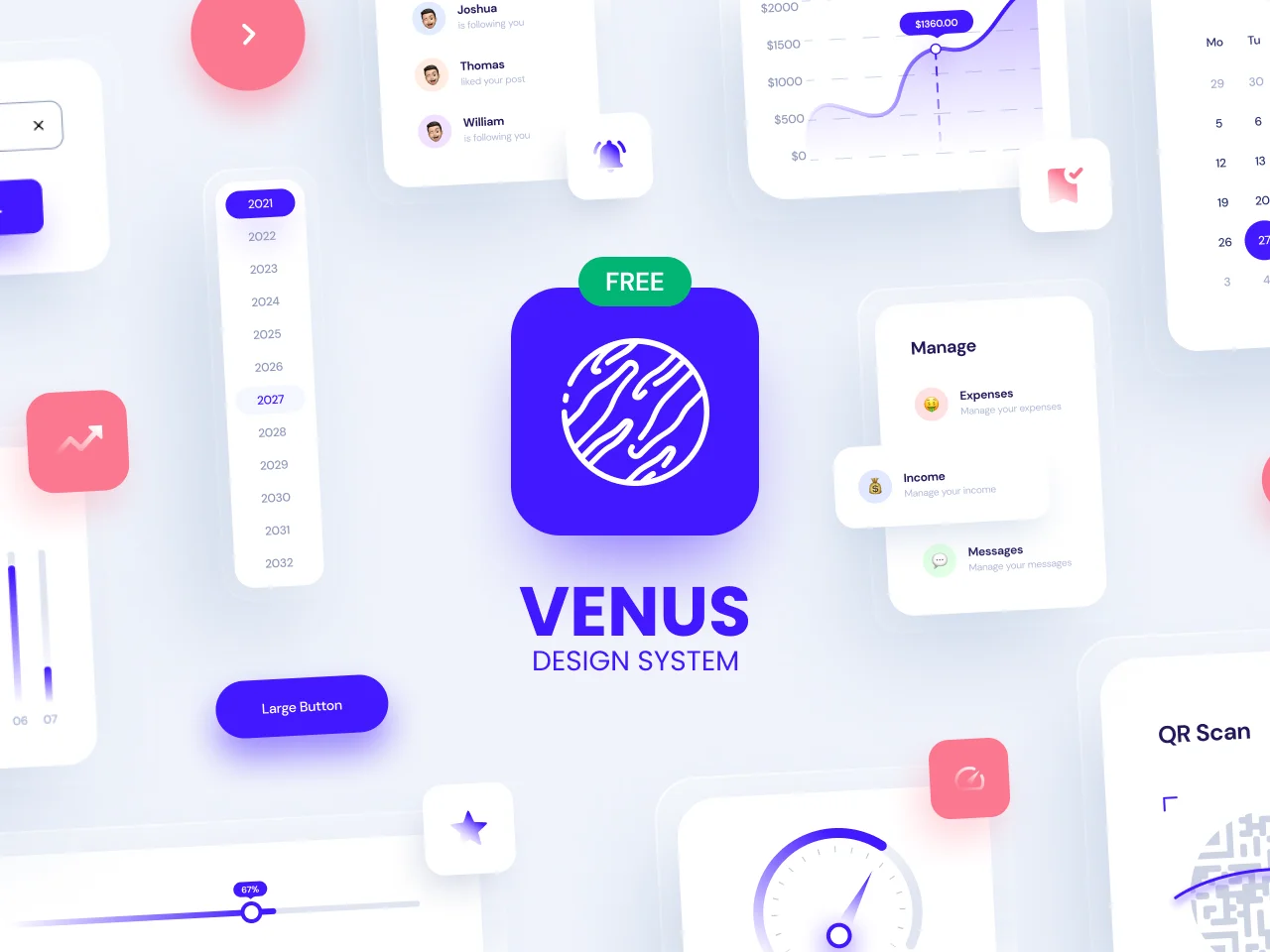 Venus – Design System 2021 ui kit素材下载-UI/UX、ui套件、卡片式、图表、应用、数据可视化-仪表板-到位啦UI