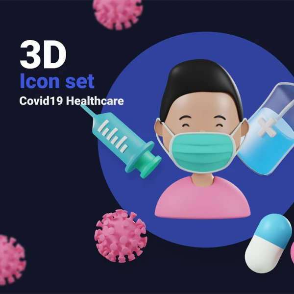 新冠肺炎防治主题3D图标插画素材下载