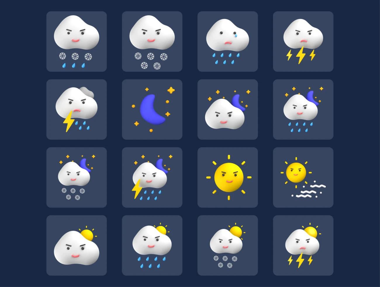 3D拟人情绪化天气图标24款素材下载 3D Weather Icons Emoticons Pack .figma .png .psd插图3