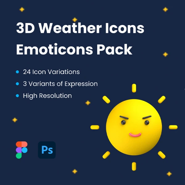 3D拟人情绪化天气图标24款素材下载 3D Weather Icons Emoticons Pack .figma .png .psd