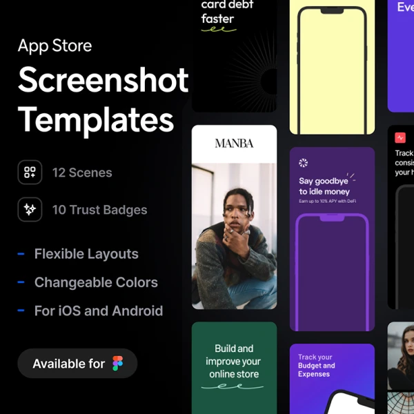 12款精选苹果商店应用展示样机模板 App Store Screenshot Templates .figma