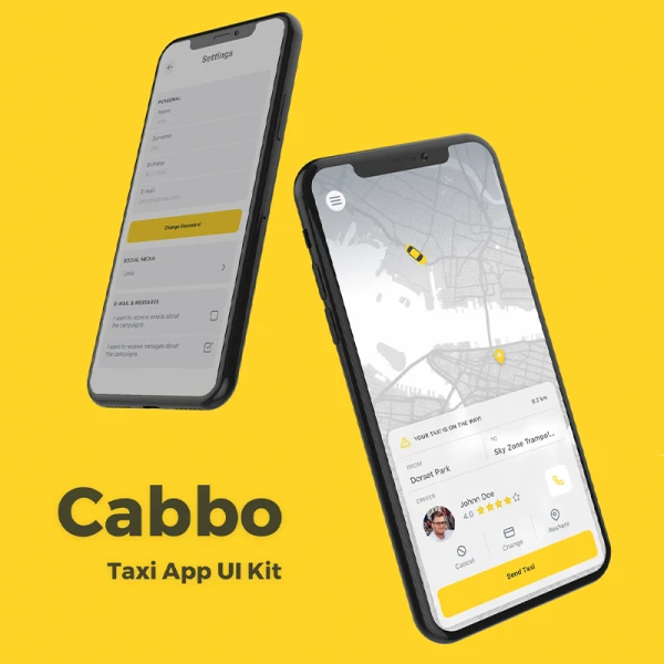 45屏打车应用手机套件素材下载 Cabbo - Taxi Ui Kit Mobile App .sketch .xd .figma