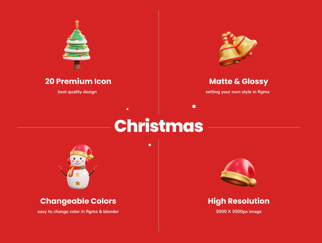 20款3D矢量圣诞节插画图标素材下载 Christmas - 3D Icon Premium Pack .blender .psd .figma-3D/图标-到位啦UI
