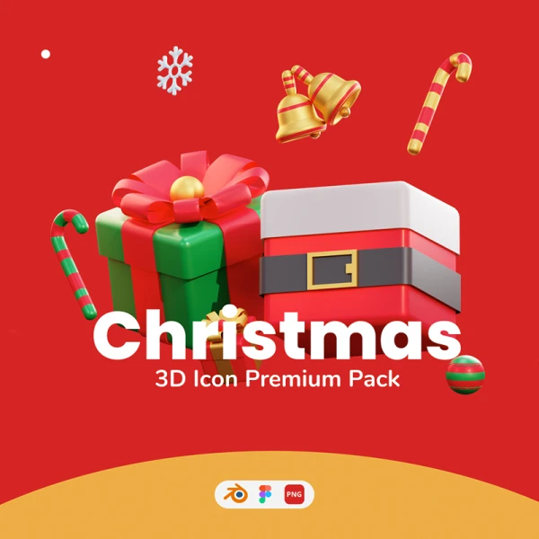 20款3D矢量圣诞节插画图标素材下载 Christmas - 3D Icon Premium Pack .blender .psd .figma
