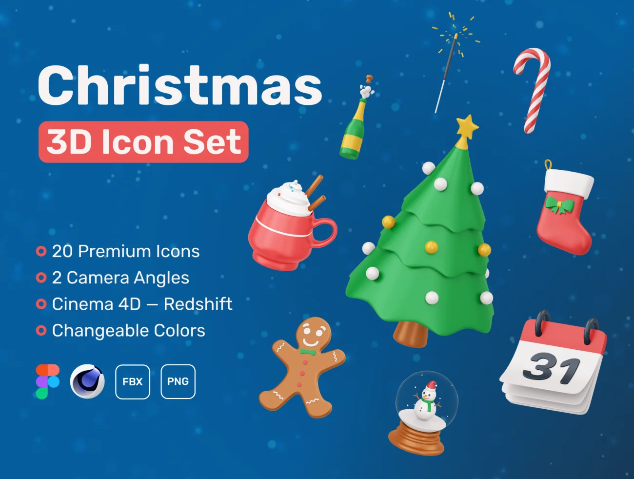 20款圣诞节3D图标合集素材下载 Christmas 3D Icon Set .C4D .figma插图1