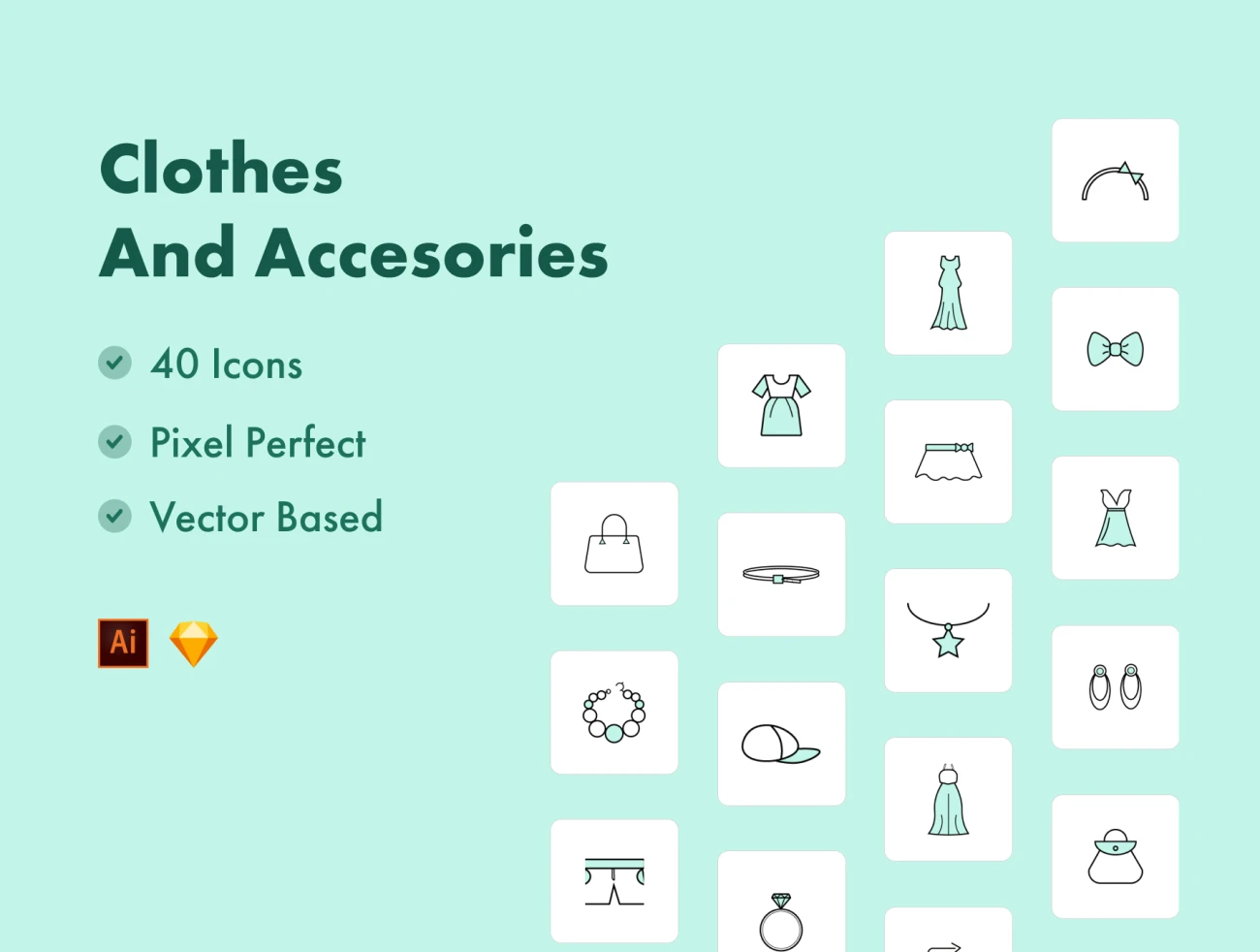 40款服饰配件图标素材下载 Clothes & Accessories Icons .sketch .ai插图1