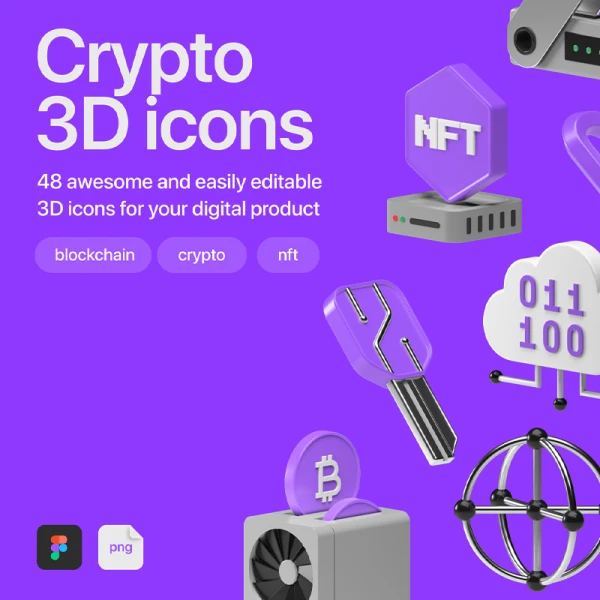 48款数字货币3D图标素材下载 Crypto 3D icons .figma