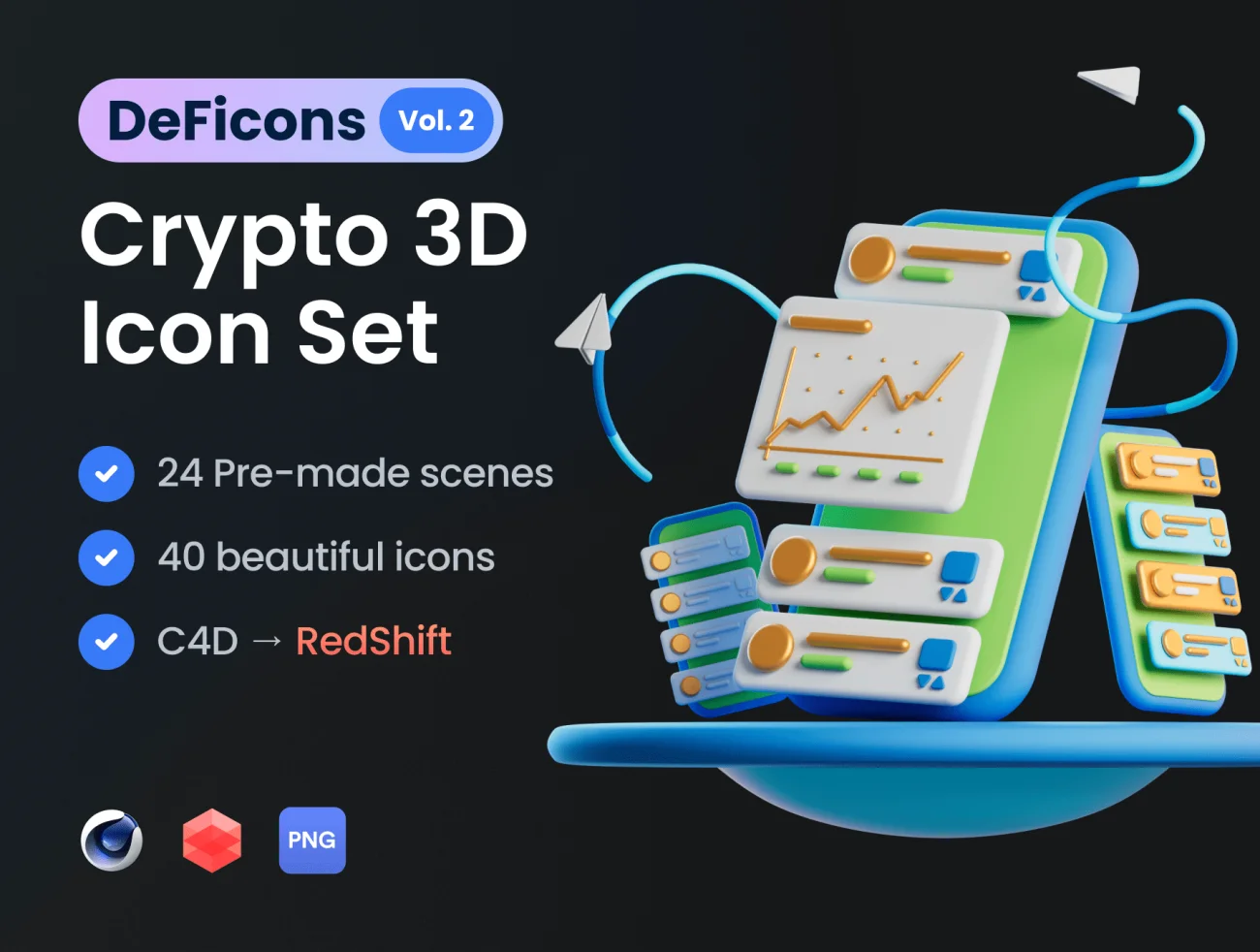 24个数字货币生产管理3D图标素材下载 DeFicons vol. 2 – Crypto 3D Icon Set .C4D .figma插图1