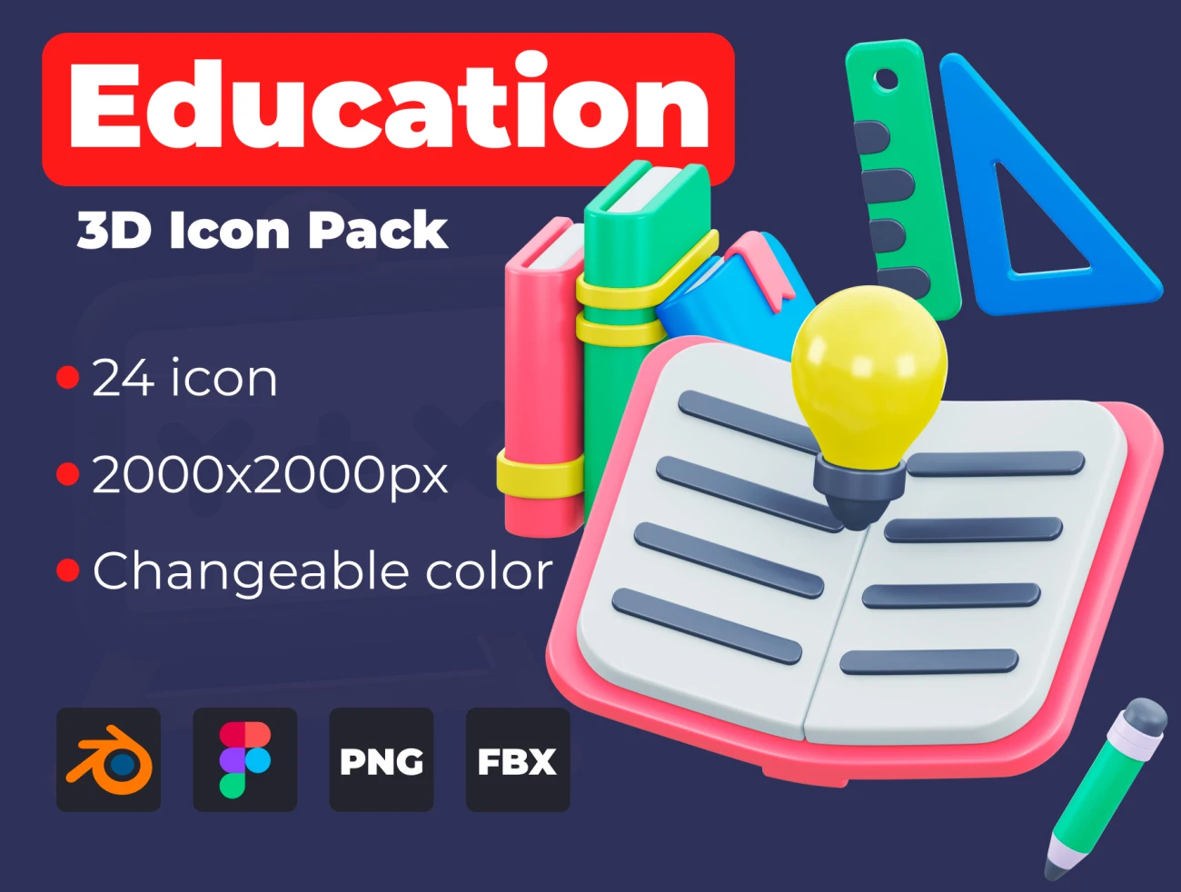 24款教育3D图标素材下载 Education 3D icon pack .blender .figma插图1