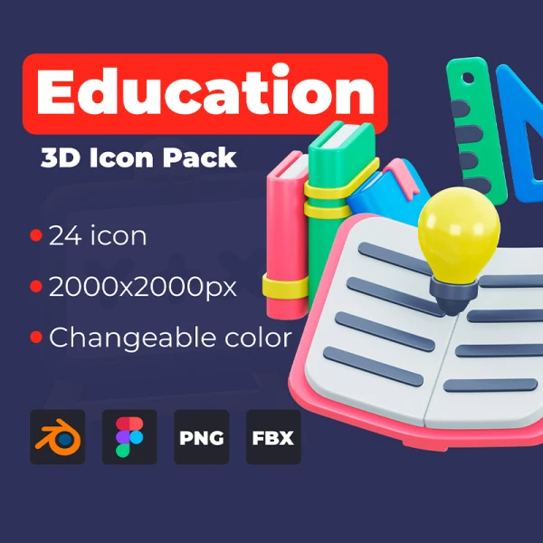 24款教育3D图标素材下载 Education 3D icon pack .blender .figma