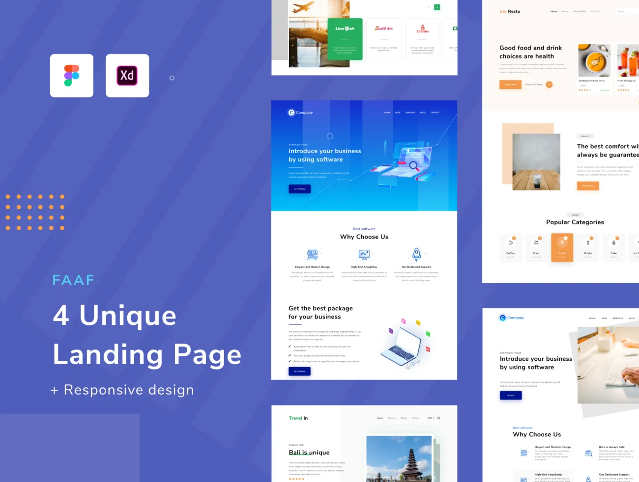 4款独特企业网站落地页设计模板素材下载 F A A F - Landing Page .xd .figma-UI/UX、ui套件、主页、博客、着陆页-到位啦UI