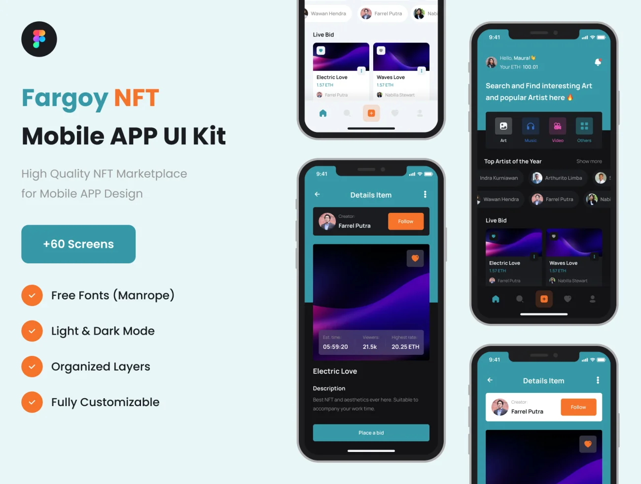 60屏NFT交易平台应用UI套件下载 Fargoy – NFT Marketplace UI Kits for mobile .figma插图1