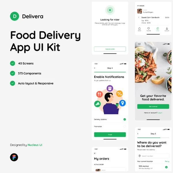 40屏食品餐馆在线点餐应用设计套件素材下载 Foodie – Food Restaurant Delivery Mobile UI Kit .figma