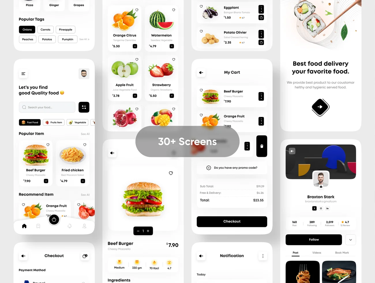 30屏外卖点餐应用设计套件素材下载 Foodlee – Food Mobile App UI Kit .sketch .xd .figma插图3
