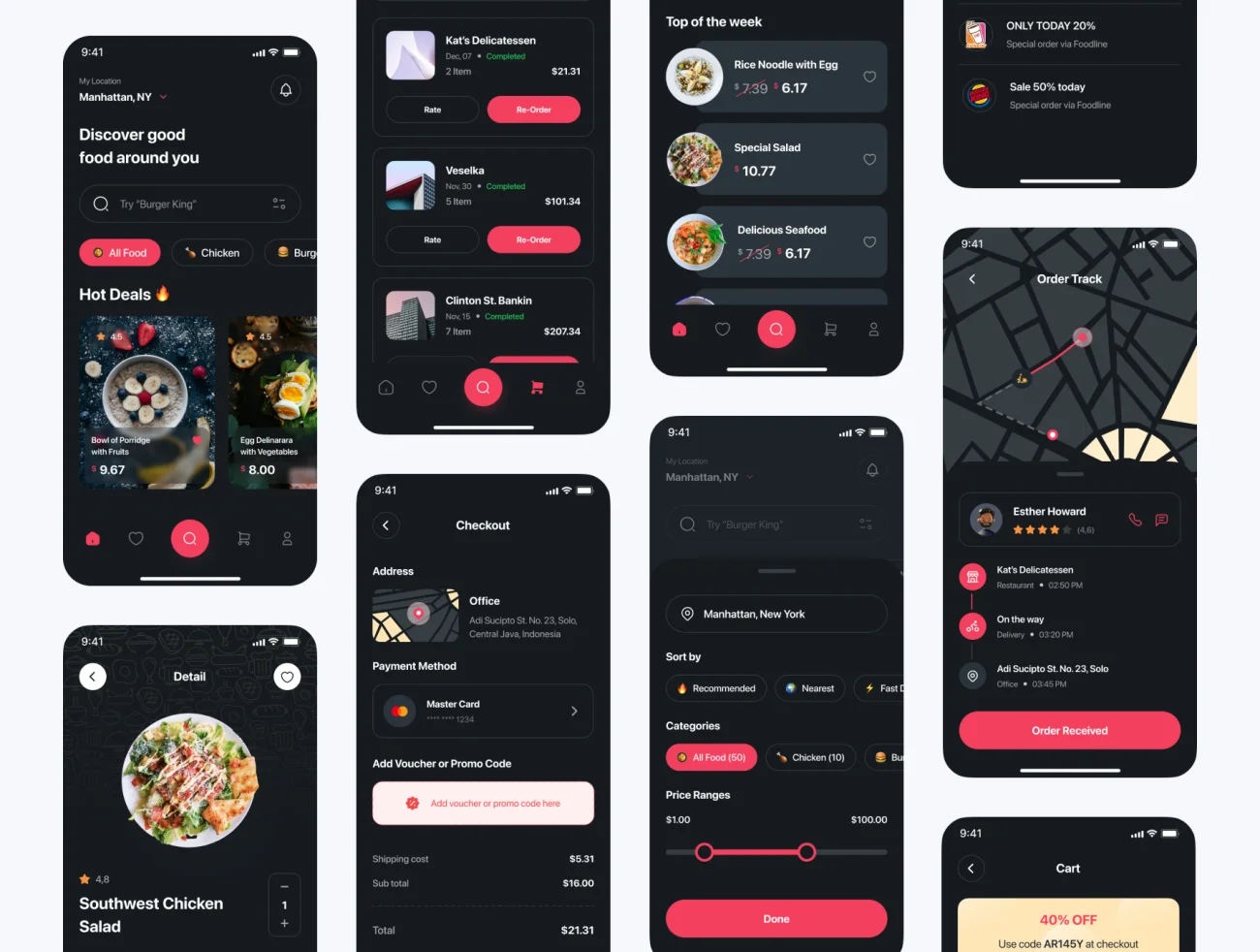 65屏外卖食品配送应用设计套件素材下载 Foodline – Food Delivery App UI Kit .figma插图11