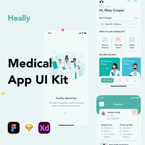 50屏健康医疗应用UI套件素材下载 Heally - Medical App UI Kit .sketch .xd .figma