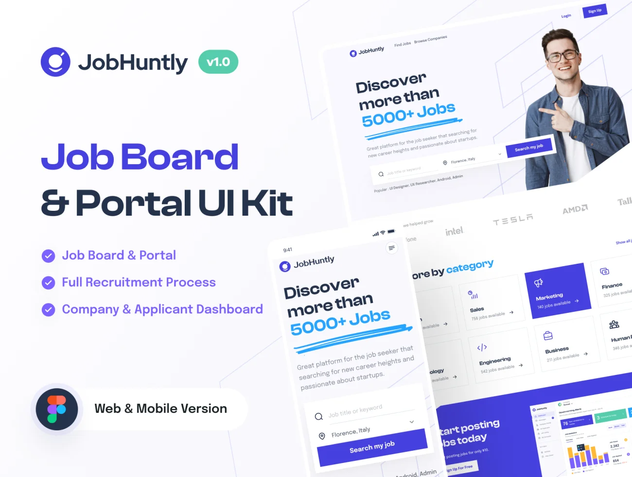 90屏求职招聘门户网站设计模板下载 Jobhuntly – Job Board & Portal UI Kit .figma插图1
