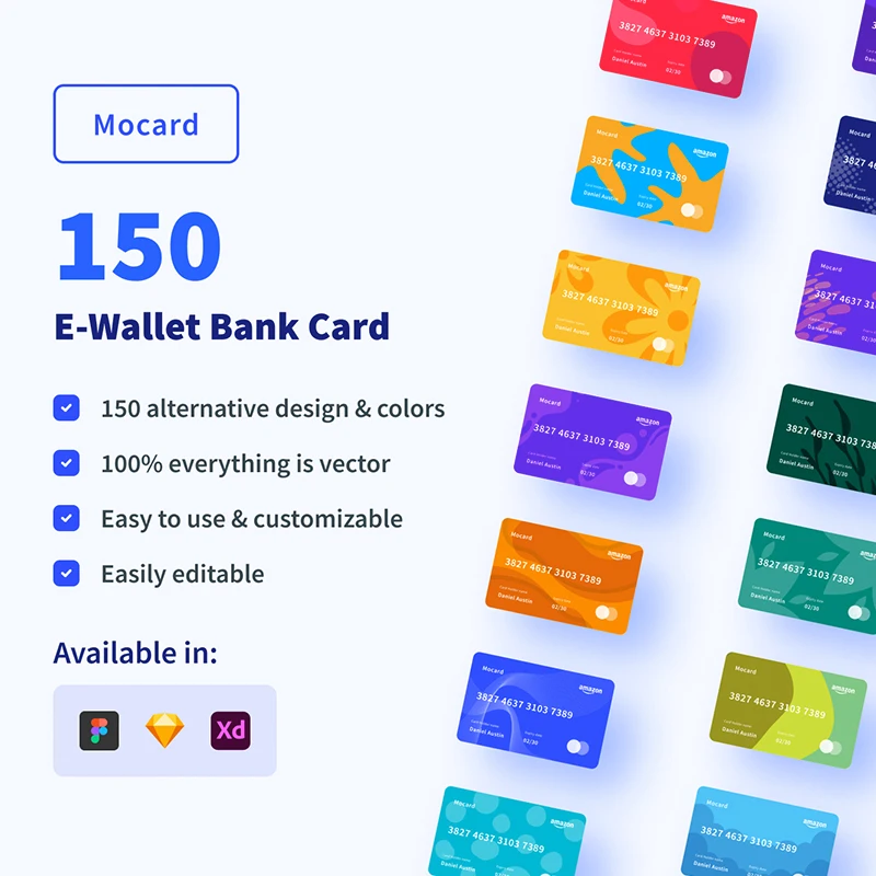 150款电子钱包数字银行卡素材下载 Mocard E-Wallet Bank Card .sketch .xd .figma缩略图到位啦UI