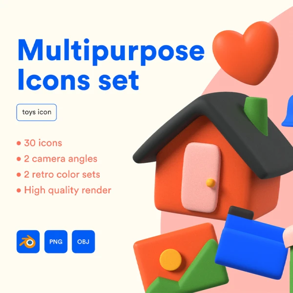 30款购物拍摄常用3D图标素材下载 Multipurpose Icon Set .blender .psd .figma
