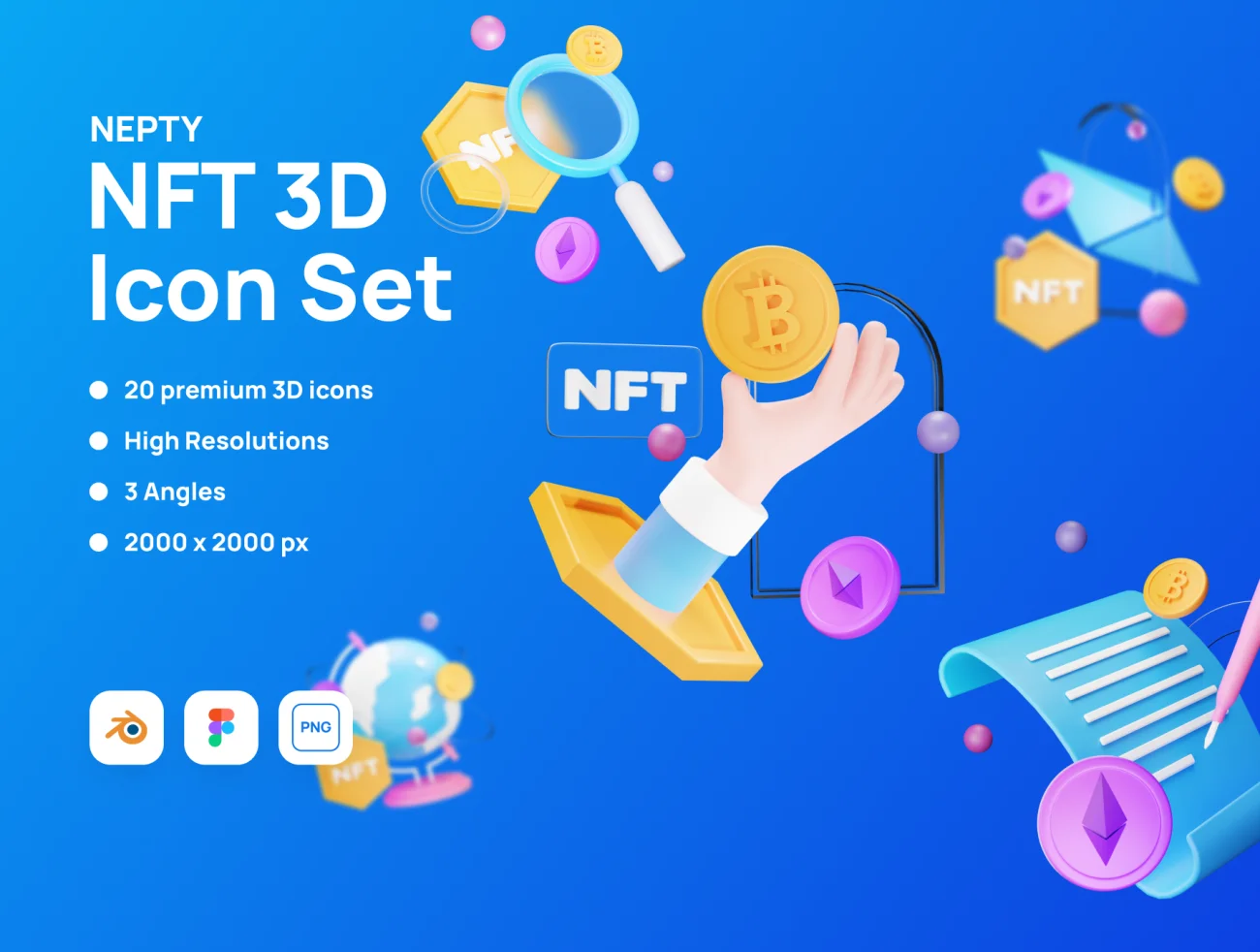 20款NFT 3D图标合集素材下载 Nepty – NFT 3D Illustration .blender .C4D插图1