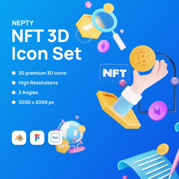20款NFT 3D图标合集素材下载 Nepty - NFT 3D Illustration .blender .C4D