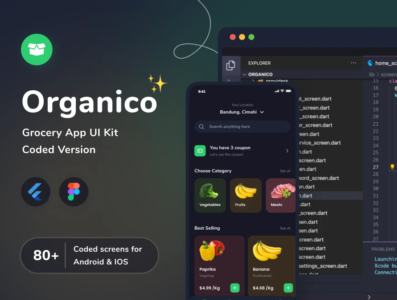 健康有机食品应用设计加源码下载 Organico Grocery App UI Kit (Design + Code) .app-android .figma插图1