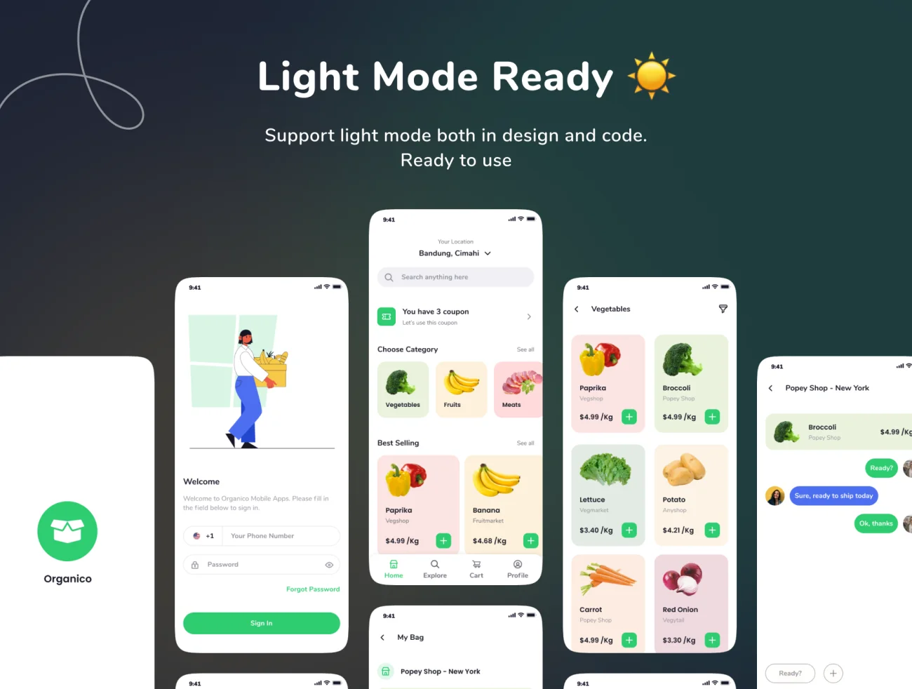 健康有机食品应用设计加源码下载 Organico Grocery App UI Kit (Design + Code) .app-android .figma插图5