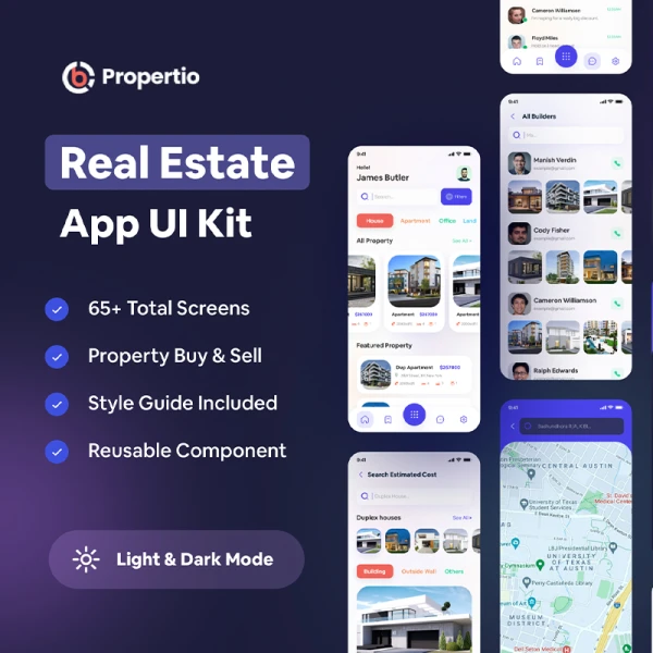65屏地产应用设计套件素材下载 Propertio - Real Estate App .figma