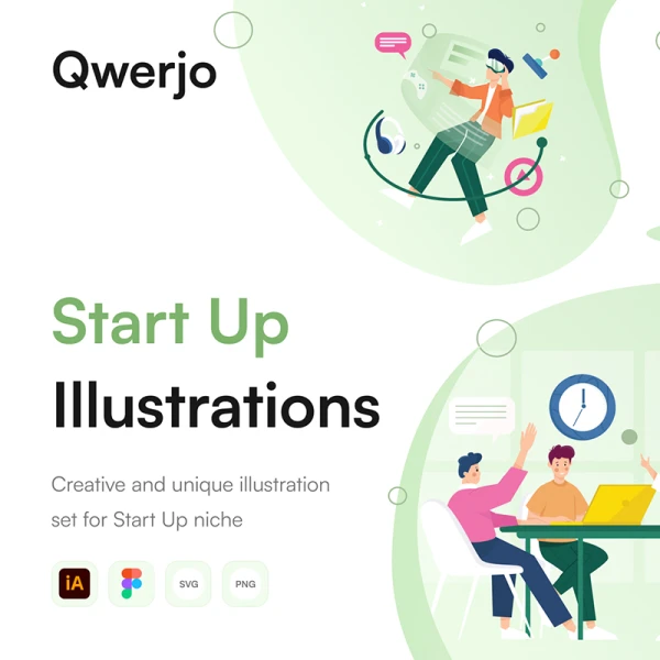 10款工作办公场景矢量插画合集素材下载 Qwerjo - Start Up Illustartion Kit .sketch .ai .figma