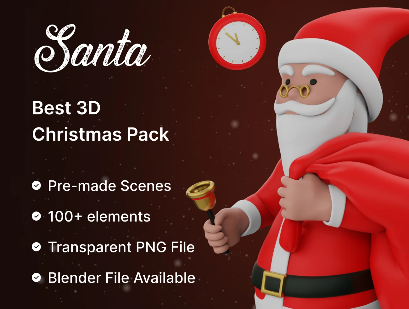 100款圣诞节3D图标插画合集素材下载 Santa – Best Christmas 3D Models .blender .figma插图1