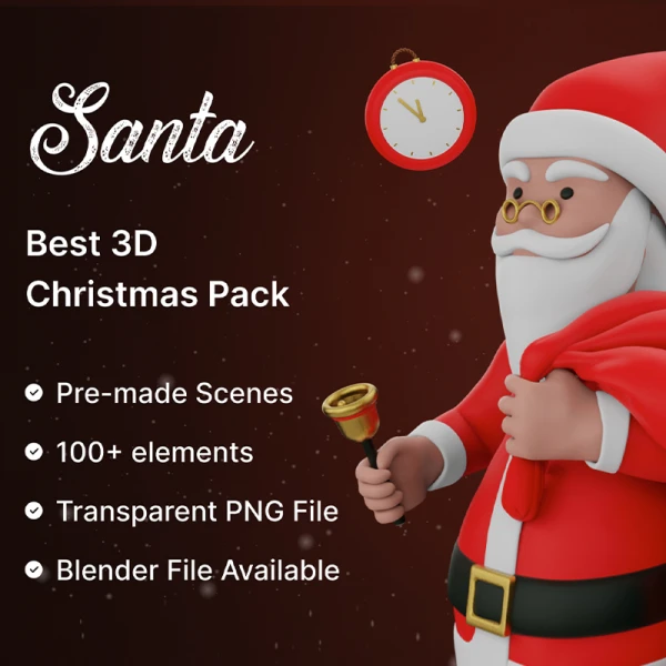 100款圣诞节3D图标插画合集素材下载 Santa – Best Christmas 3D Models .blender .figma