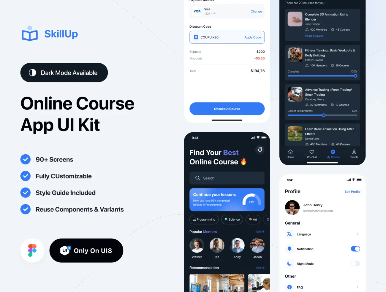 96屏在线学习应用UI套件下载 SkillUp – Online Course App UI Kit .figma插图1