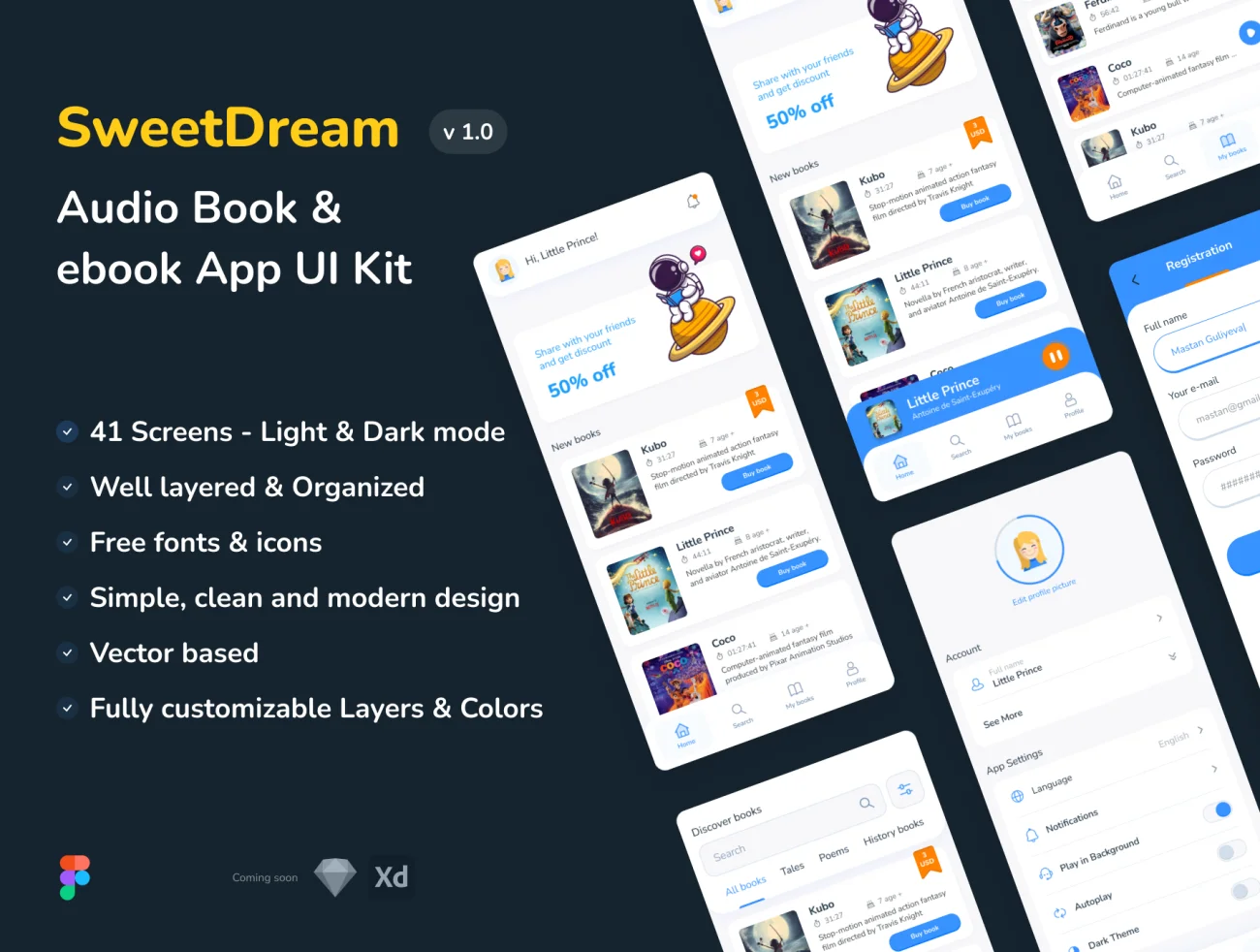 42屏有声电子书应用设计套件下载 Sweet Dream – Audio Book & ebook App UI Kit .figma插图3