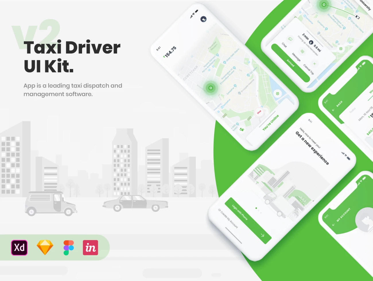 80屏出租车应用设计套件下载 Taxi Driver App UI Kit .sketch .xd .figma插图1