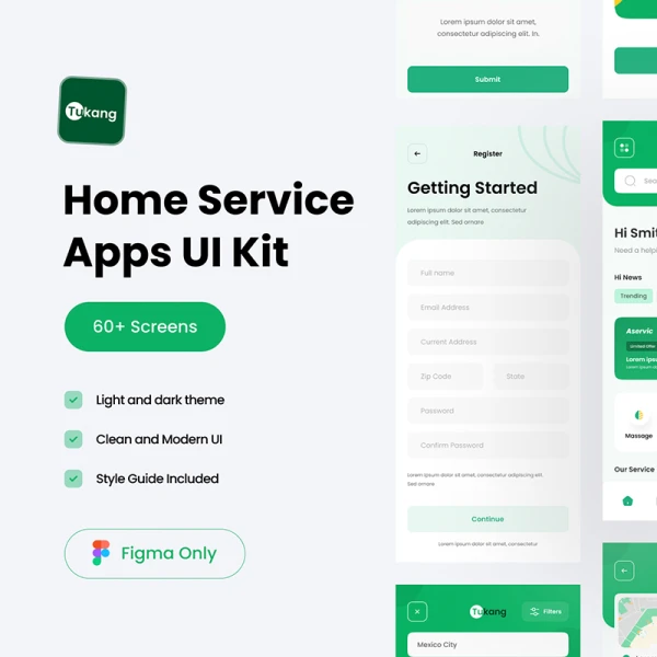 60屏家庭服务保洁搬家护理应用设计套件 Tukang - Home Service Apps UI KIT .figma
