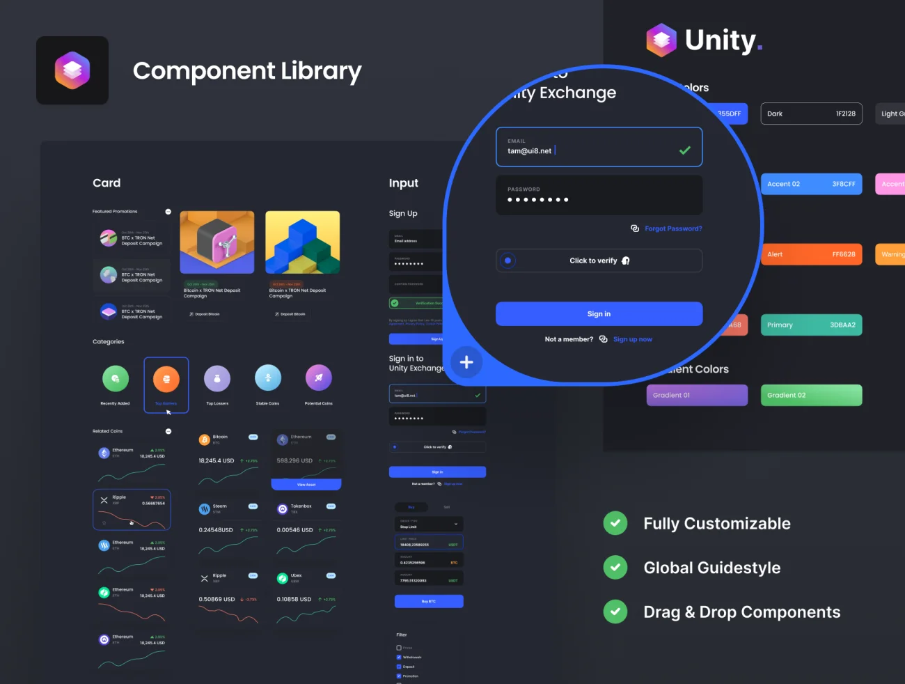 140屏虚拟加密货币数据可视化UI设计工具包+源码 Unity Dashboard Kit Exchange .sketch .figma插图5